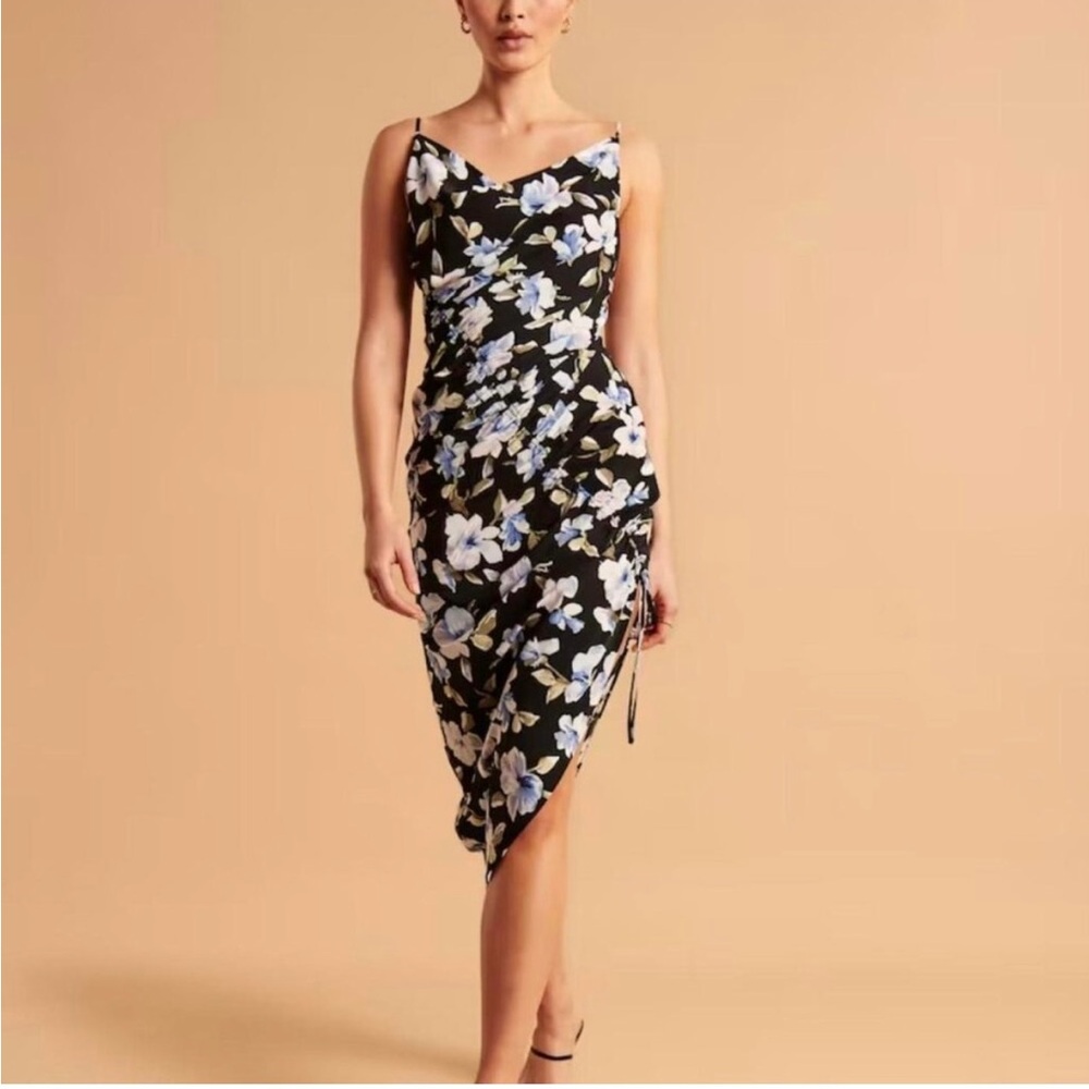 Abercrombie & Fitch Black Floral Asymmetrical Dress